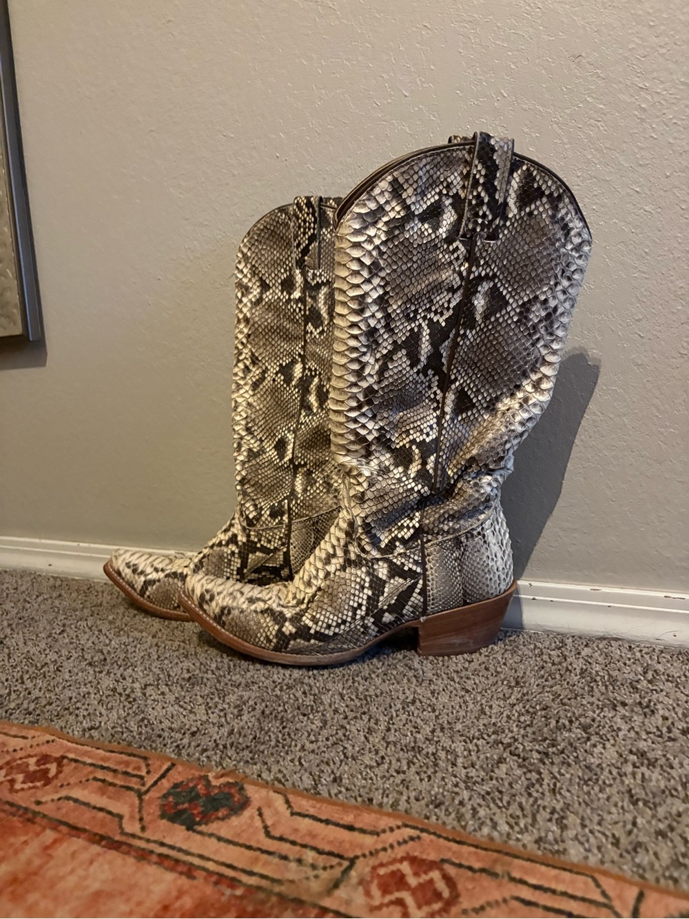 Tony Lama Neutral Snake Print Western Booties